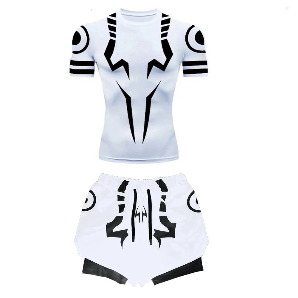 Men's "Jujutsu Kaisen" 3D Compression Set – Premium Gym Shirt & Training Shorts
