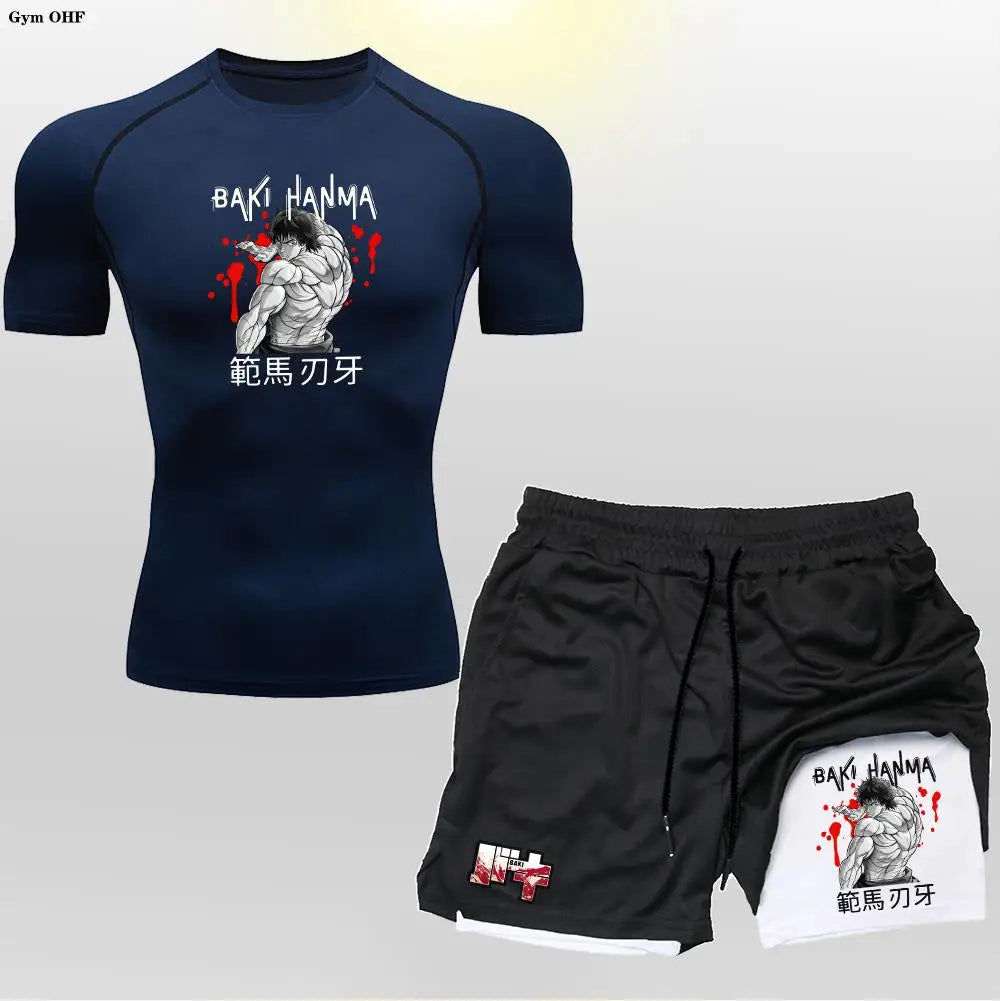 Men's "Baki Hanma: Grappler Edition" Compression Set – 2-in-1 Gym Tee & Shorts