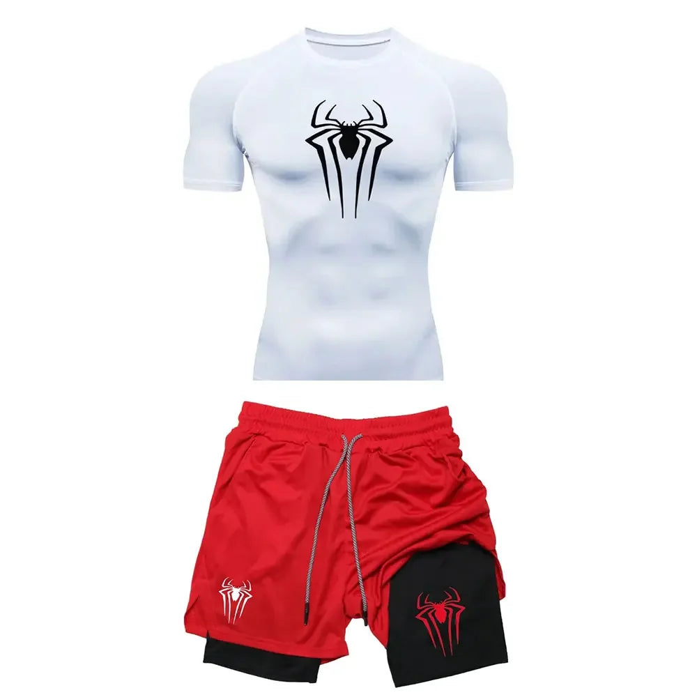 Men's "Spider Web" Y2K Compression Set – Premium Gym T-Shirt & Performance Shorts