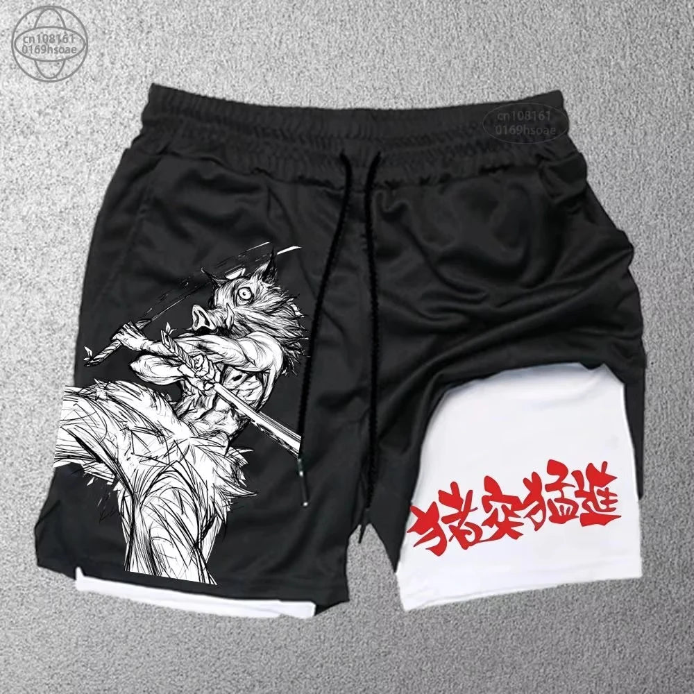 Official Bandai "Inosuke" 2-in-1 Performance Shorts – Premium Demon Slayer Athletic Shorts