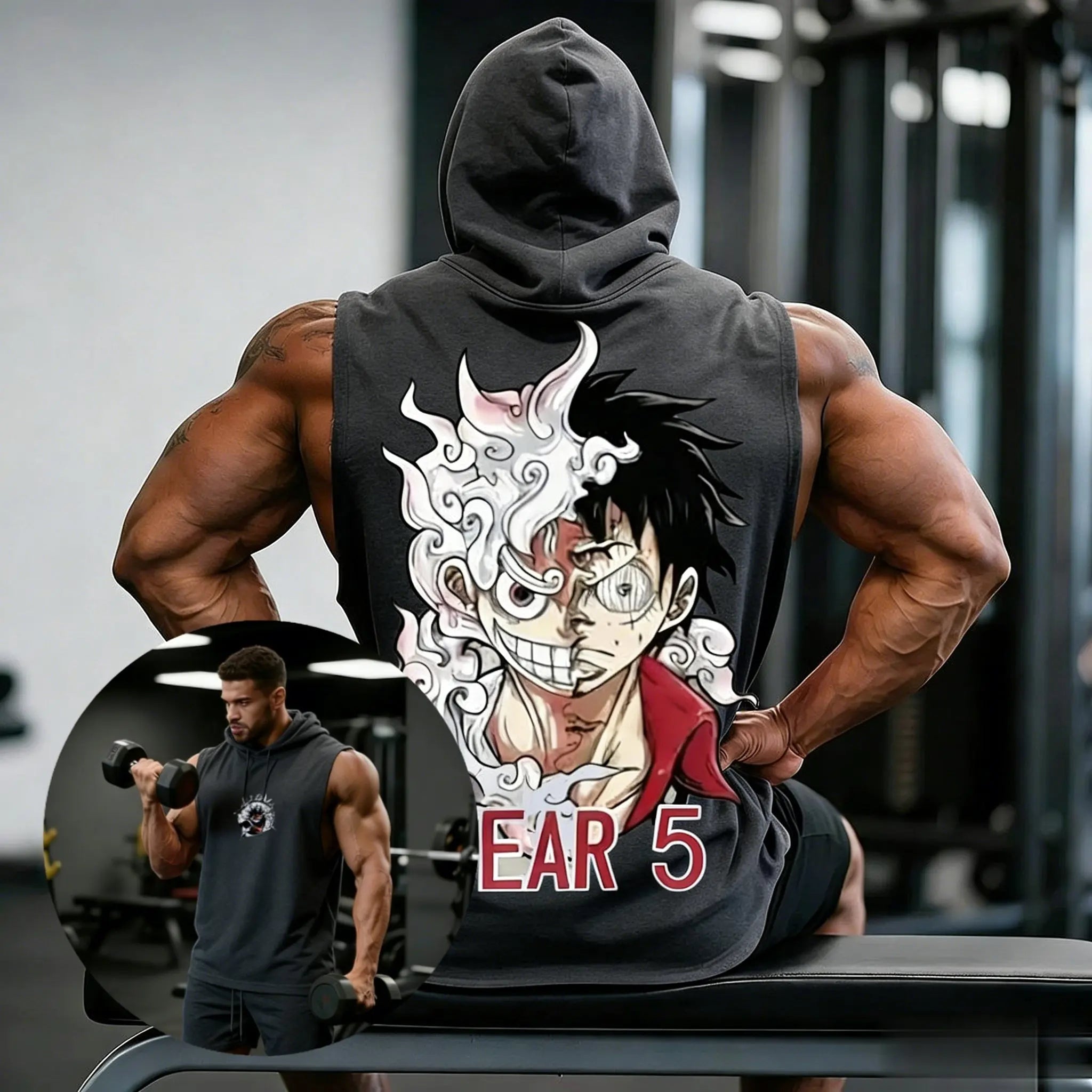 Official One Piece Luffy Gear 5 Hooded Tank Top – Premium "Sun God Nika" Gym Vest
