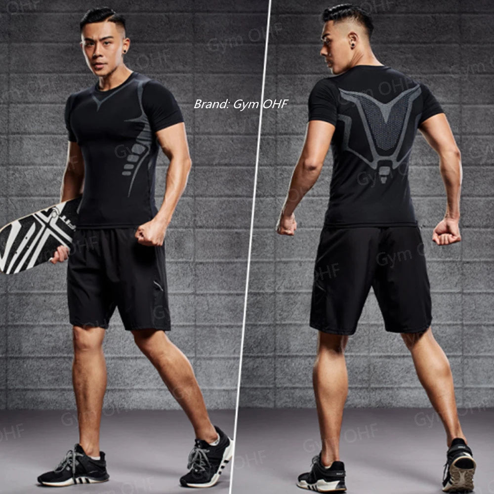 Men's "Heroic Spirit" Anime 2-in-1 Fitness Set – Compression Tee & Double-Deck Shorts