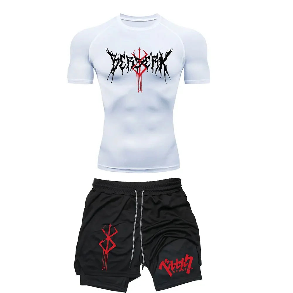 Men's "Berserk: Beast of Darkness" Compression Set – Premium Gym T-Shirt & Running Shorts