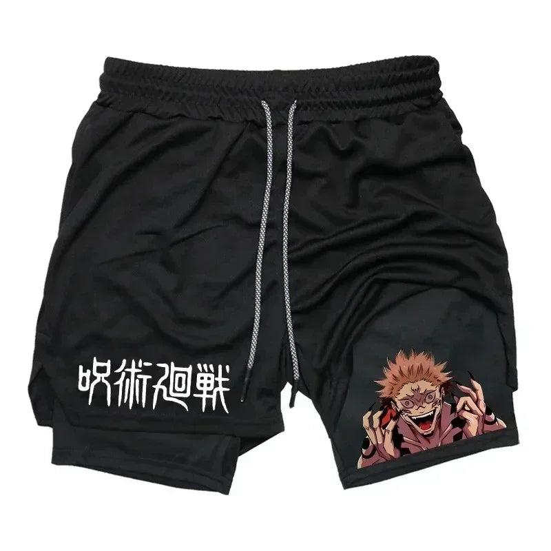 LAMLKKY" Jujutsu Kaisen 2-in-1 Performance Shorts – Premium Anime Gym Compression Shorts