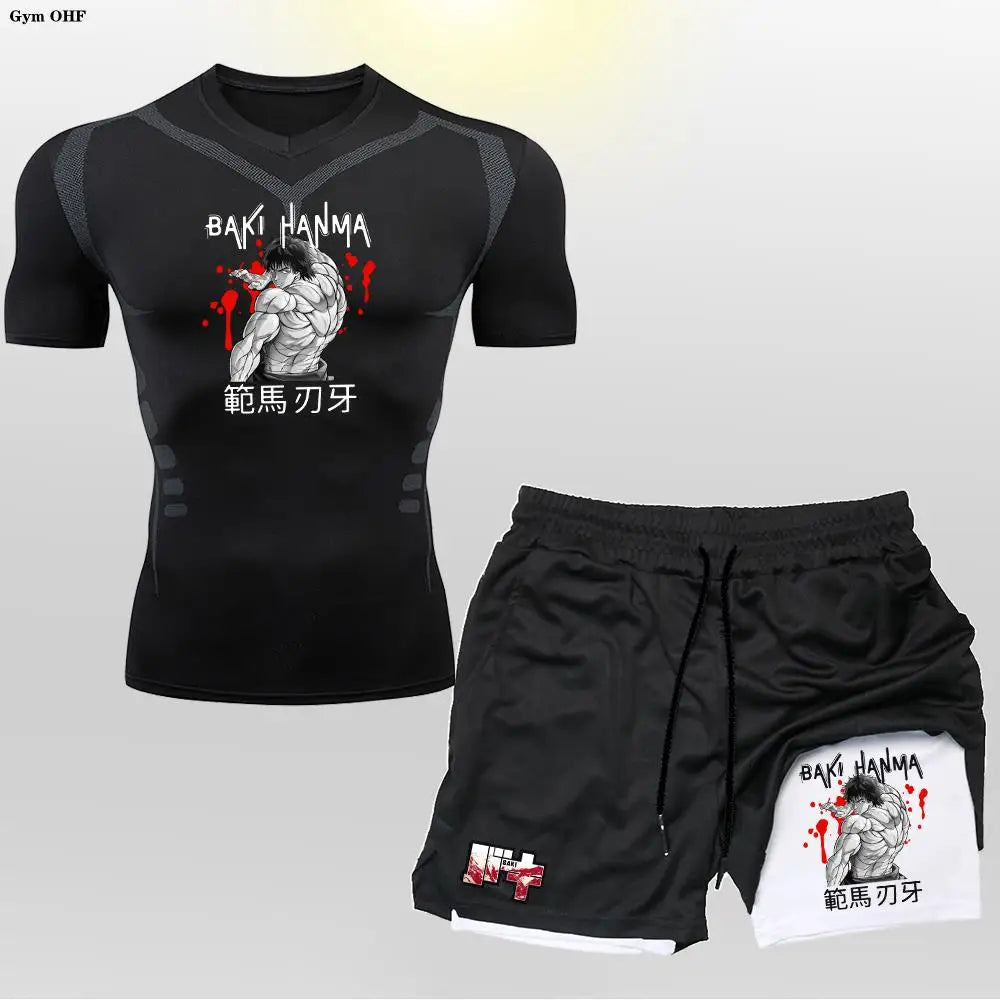 Men's "Baki Hanma: Grappler Edition" Compression Set – 2-in-1 Gym Tee & Shorts
