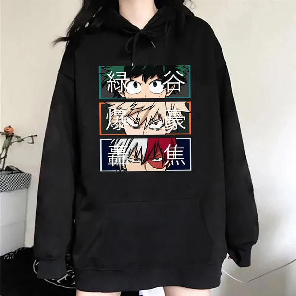 Official My Hero Academia "Big Three" Hoodie – Premium Fleece Anime Sweatshirt (Deku, Bakugou, Todoroki)