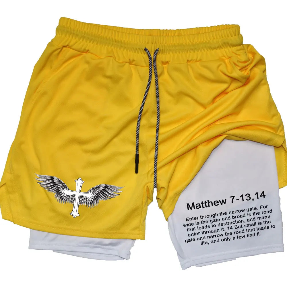 Official "Faith & Strength" 2-in-1 Performance Shorts – Bible Verse Gym Shorts for Men