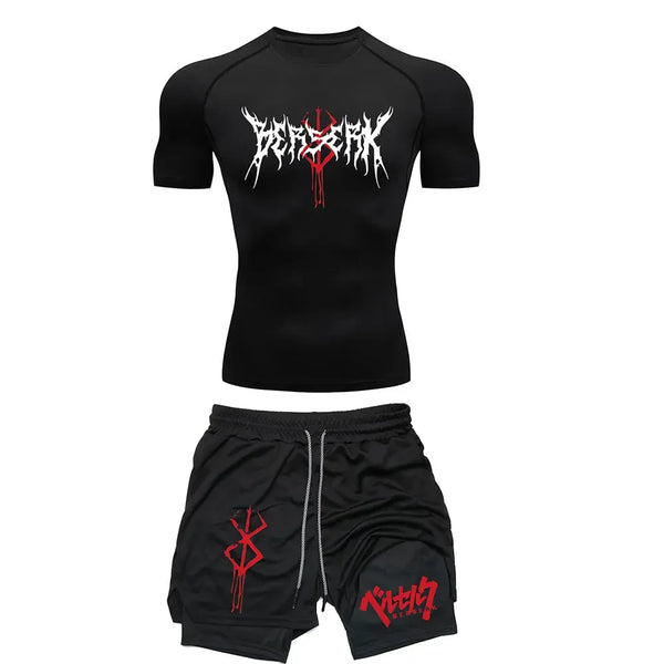 Men's "Berserk: Beast of Darkness" Compression Set – Premium Gym T-Shirt & Running Shorts