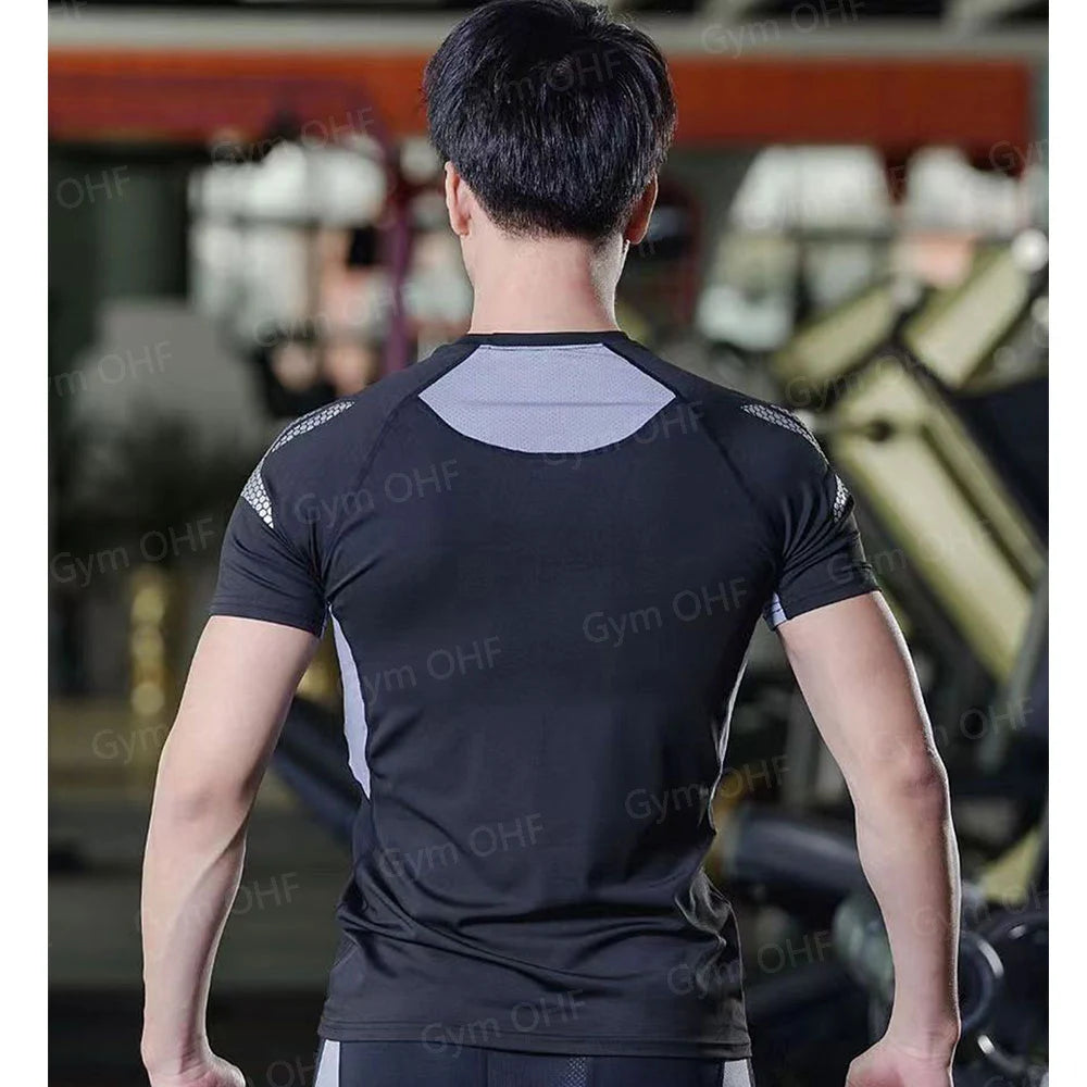 Men's "Anime Funny Face" 2-in-1 Fitness Set – Compression Tee & Double-Deck Shorts