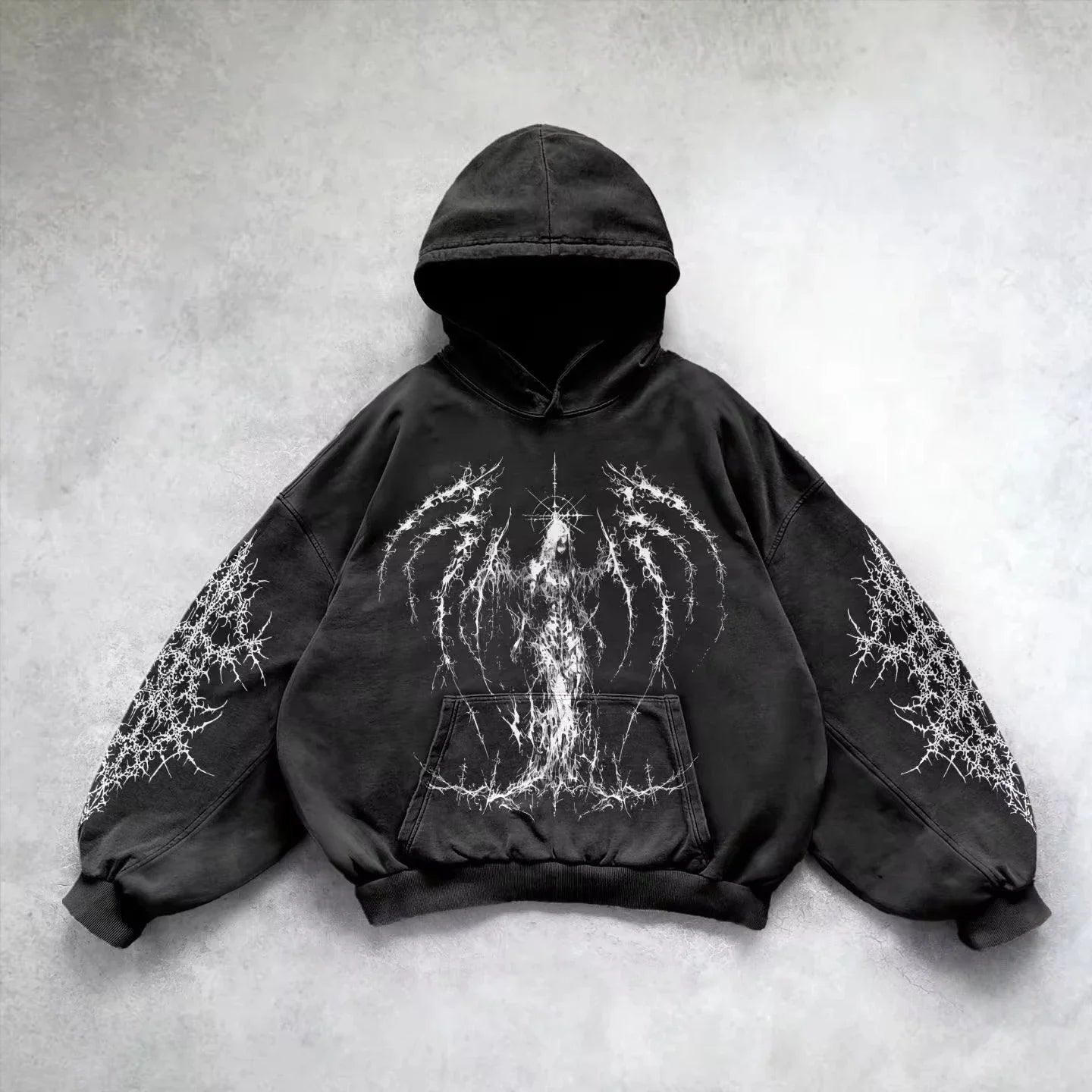 Retro Gothic "Evil Angel" Graphic Hoodie – Premium Y2K Punk Hip Hop Sweatshirt
