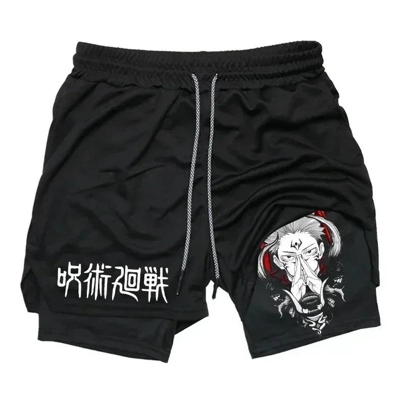 LAMLKKY" Jujutsu Kaisen 2-in-1 Performance Shorts – Premium Anime Gym Compression Shorts