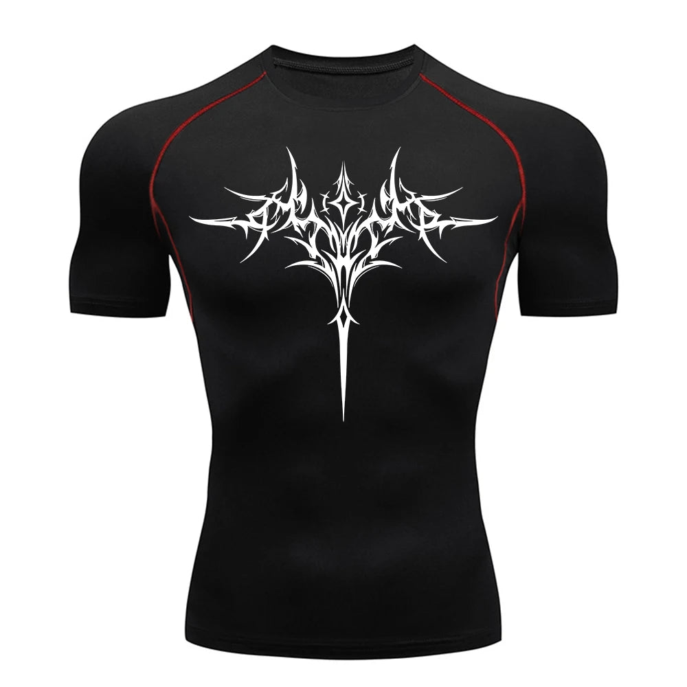 Men's "Retro Gothic" Compression Tee – Trendy Quick-Dry Fitness & Streetwear Top