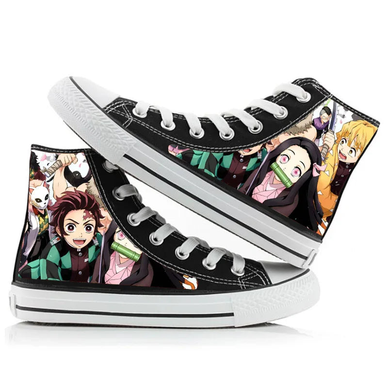 Official Bandai "Demon Slayer" High-Top Canvas Shoes – Tanjirou & Zenitsu Kawaii Edition