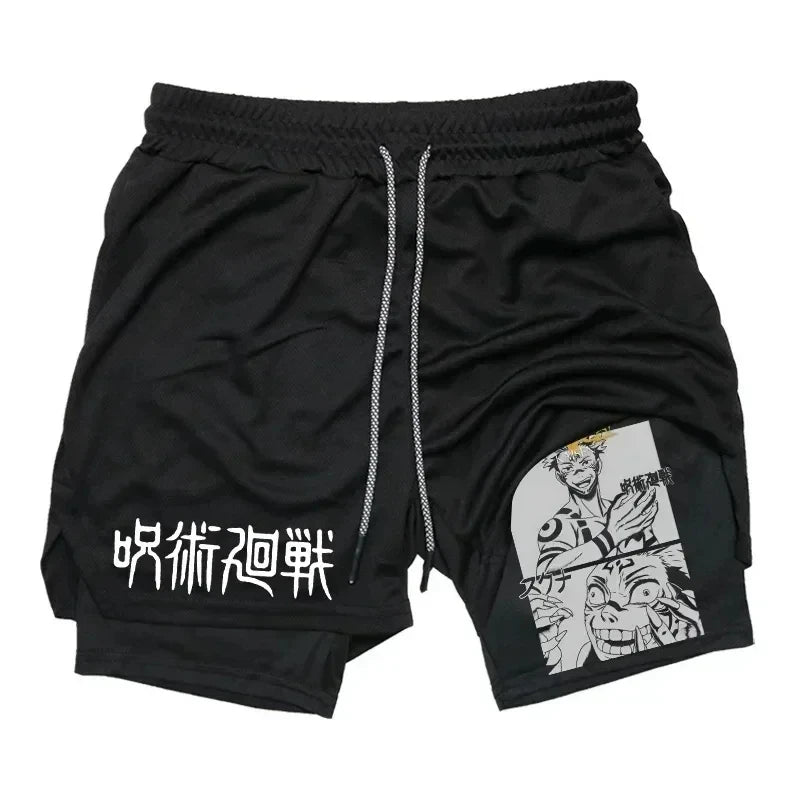 LAMLKKY" Jujutsu Kaisen 2-in-1 Performance Shorts – Premium Anime Gym Compression Shorts