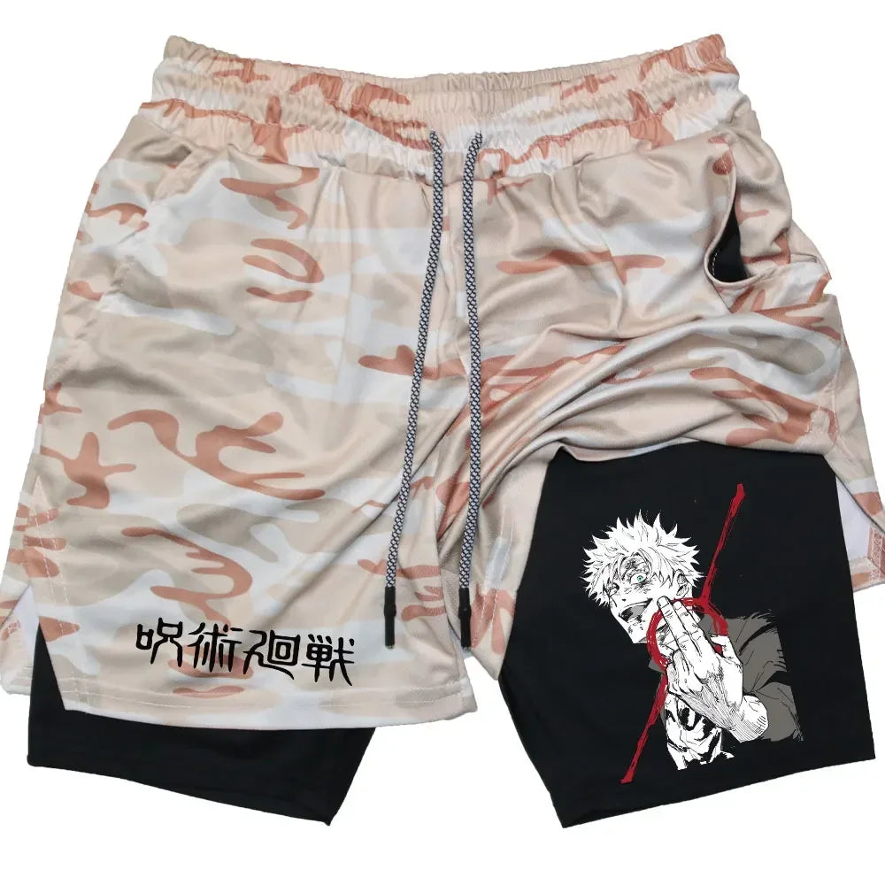 fficial Jujutsu Kaisen 2-in-1 Compression Shorts – Premium Anime Gym Performance Shorts