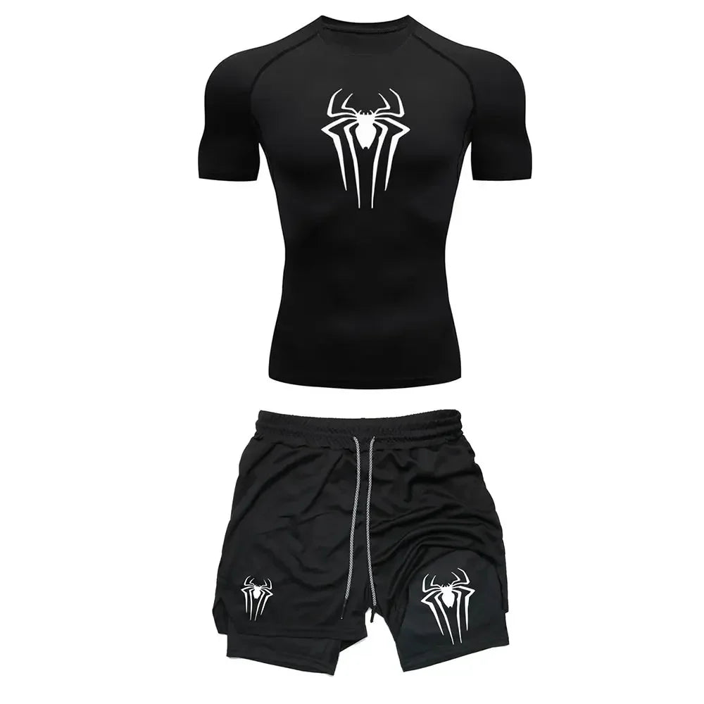 Men's "Spider Web" Y2K Compression Set – Premium Gym T-Shirt & Performance Shorts