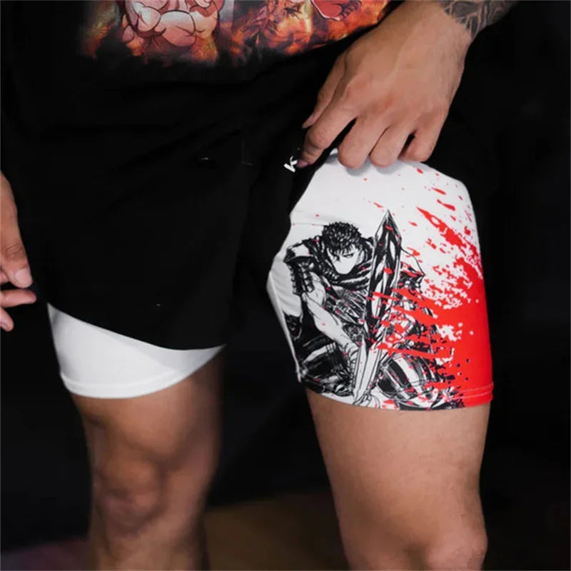 "HooThreads" Anime Performance 2-in-1 Shorts – Premium Bilayer Athletic Shorts for Men