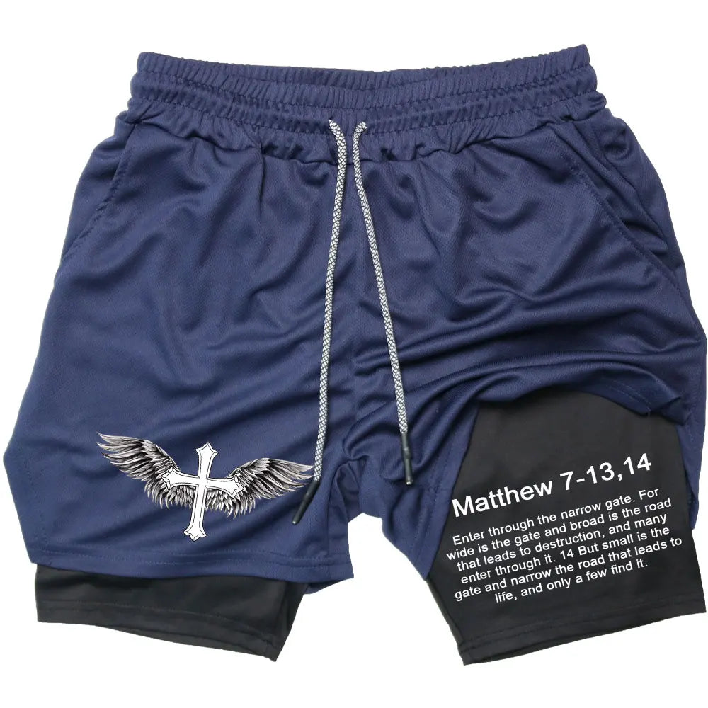 Official "Faith & Strength" 2-in-1 Performance Shorts – Bible Verse Gym Shorts for Men