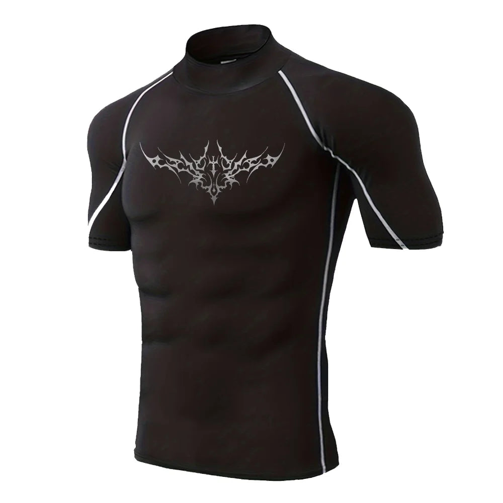 "pdmcms" Gothic Graphic High-Neck Compression Shirt – Premium Long Sleeve Fitness Top