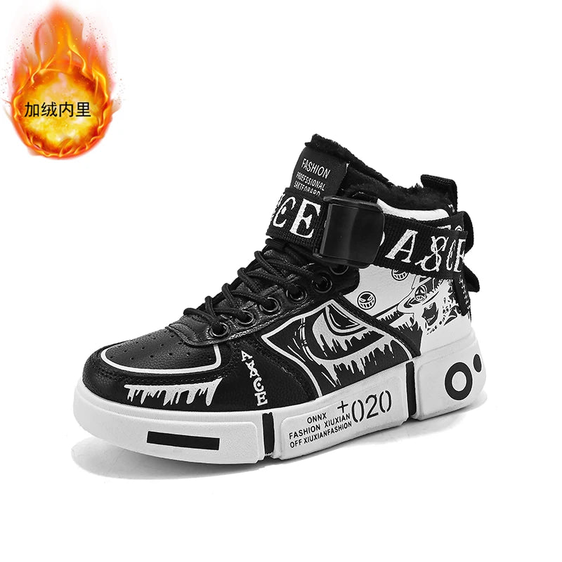 Boys' "Winter Guard" High-Top Sneakers – Waterproof Leather School & Sports Shoes