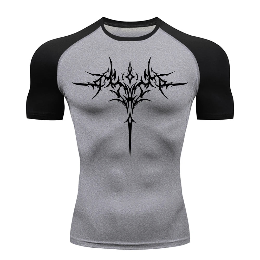 Men's "Retro Gothic" Compression Tee – Trendy Quick-Dry Fitness & Streetwear Top