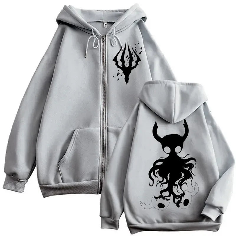 Official Hollow Knight "Knight & Hornet" Zipper Hoodie – Premium Fleece Gothic Sweatshirt