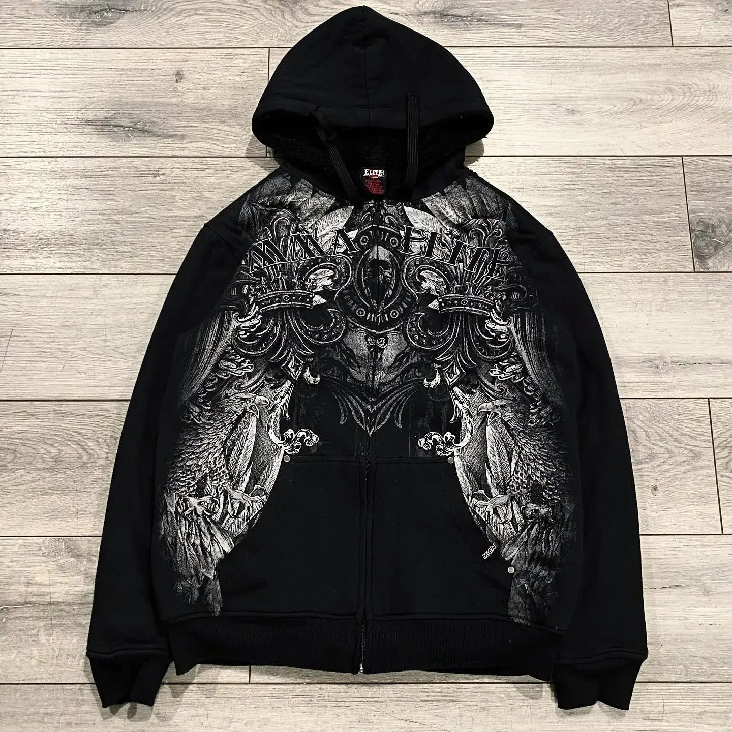 Y2K "Dark Streetwear" Oversized Zip-Up Hoodie – Vintage 90s Gothic Skull Print Sweatshirt
