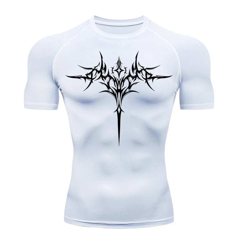 Men's "Retro Gothic" Compression Tee – Trendy Quick-Dry Fitness & Streetwear Top