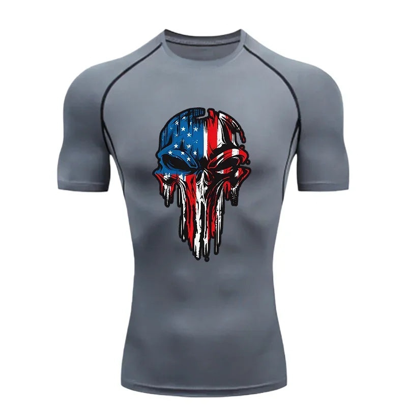 Men's "Patriot Skull" Compression Shirt – Premium 2026 Quick-Dry Tactical Gym Tee