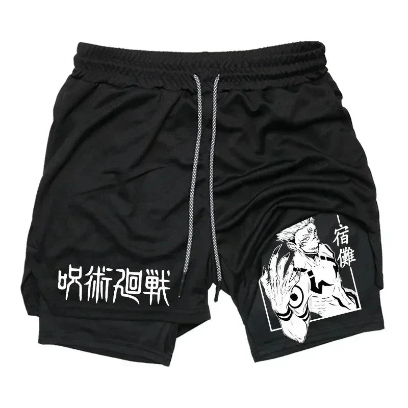 LAMLKKY" Jujutsu Kaisen 2-in-1 Performance Shorts – Premium Anime Gym Compression Shorts