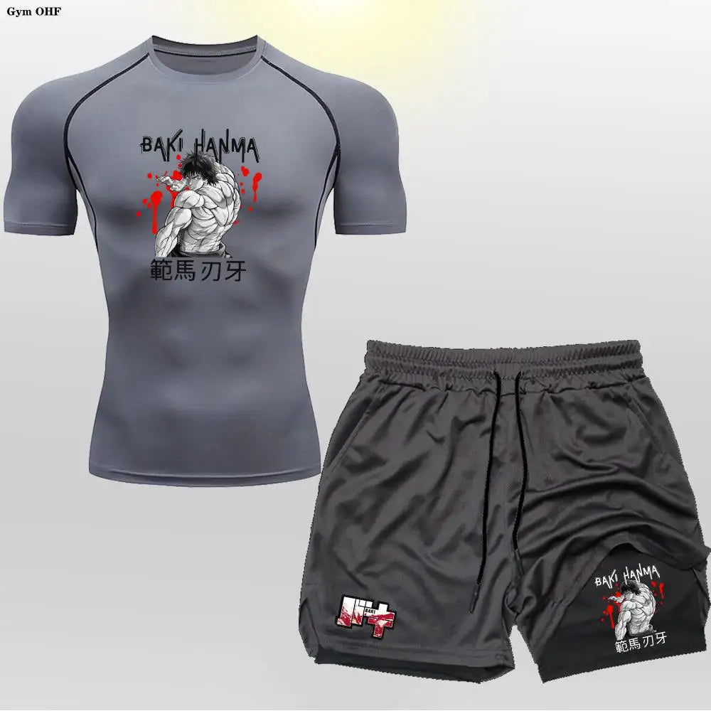 Men's "Baki Hanma: Grappler Edition" Compression Set – 2-in-1 Gym Tee & Shorts