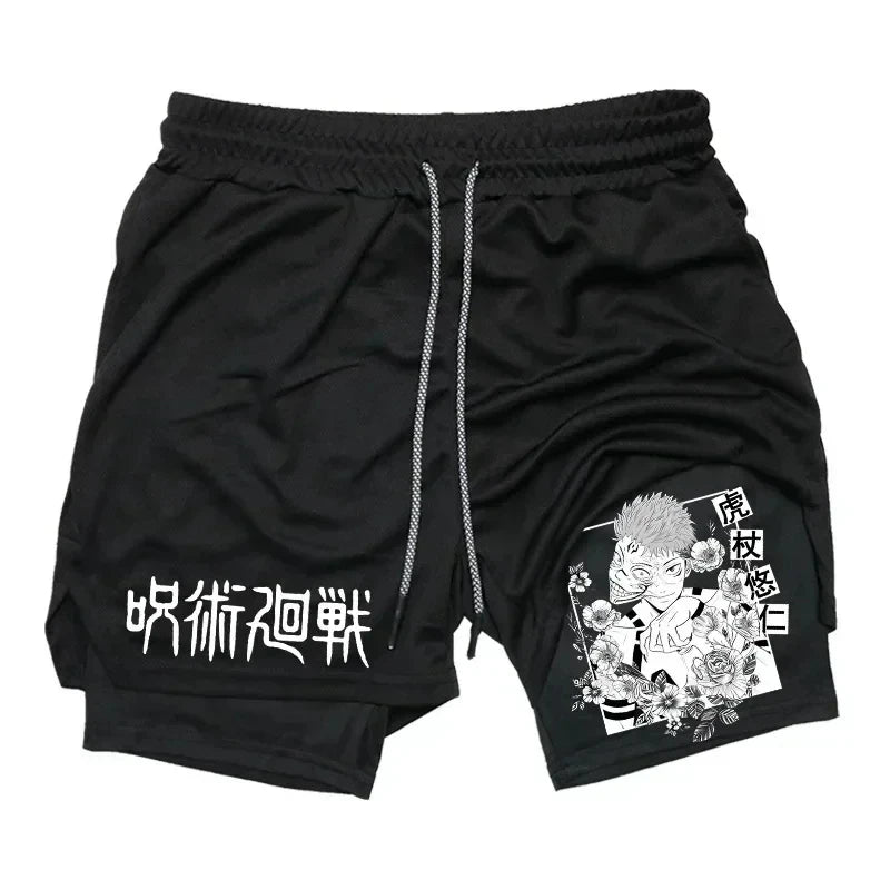 LAMLKKY" Jujutsu Kaisen 2-in-1 Performance Shorts – Premium Anime Gym Compression Shorts