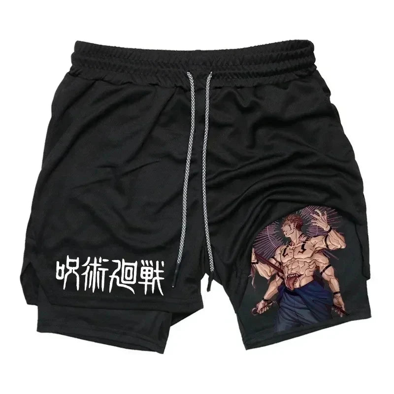 LAMLKKY" Jujutsu Kaisen 2-in-1 Performance Shorts – Premium Anime Gym Compression Shorts