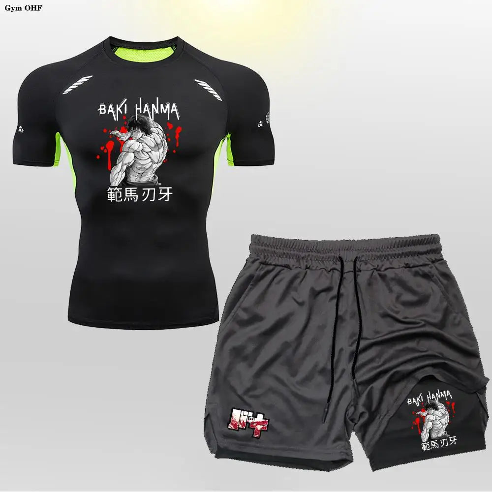 Men's "Baki Hanma: Grappler Edition" Compression Set – 2-in-1 Gym Tee & Shorts