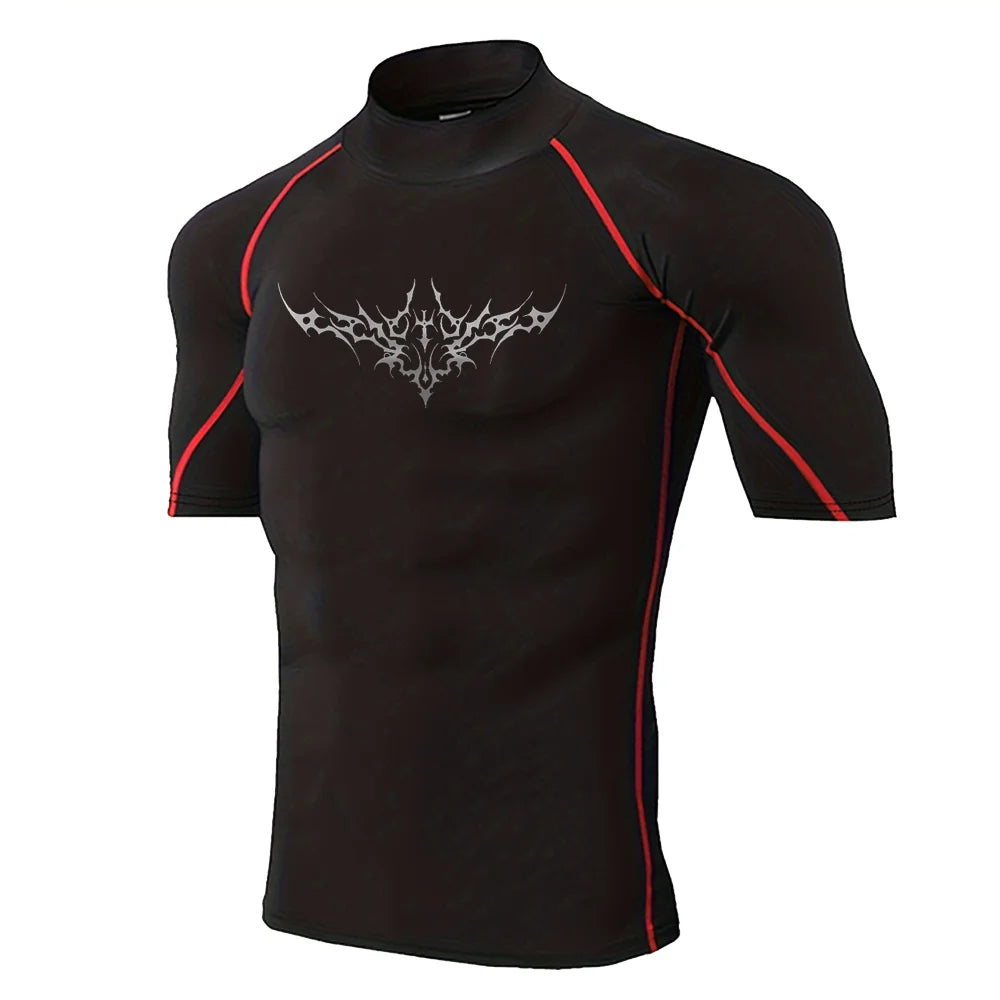 "pdmcms" Gothic Graphic High-Neck Compression Shirt – Premium Long Sleeve Fitness Top