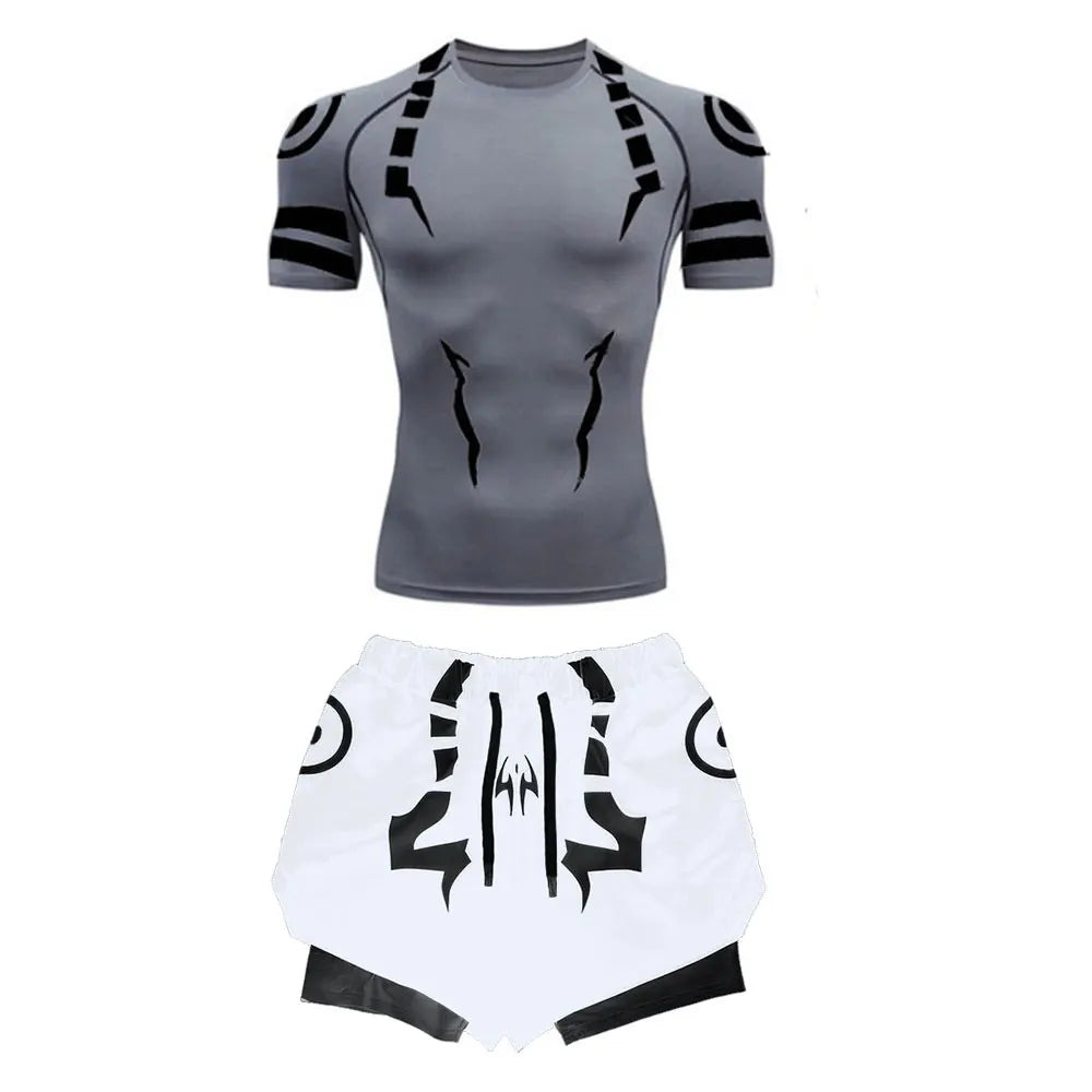 Men's "Jujutsu Kaisen" 3D Compression Set – Premium Gym Shirt & Training Shorts