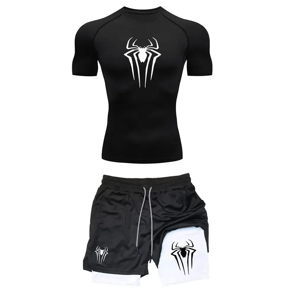 Men's "Spider Web" Y2K Compression Set – Premium Gym T-Shirt & Performance Shorts