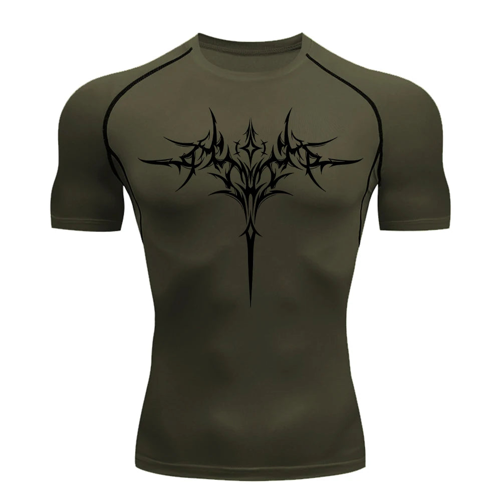 Men's "Retro Gothic" Compression Tee – Trendy Quick-Dry Fitness & Streetwear Top