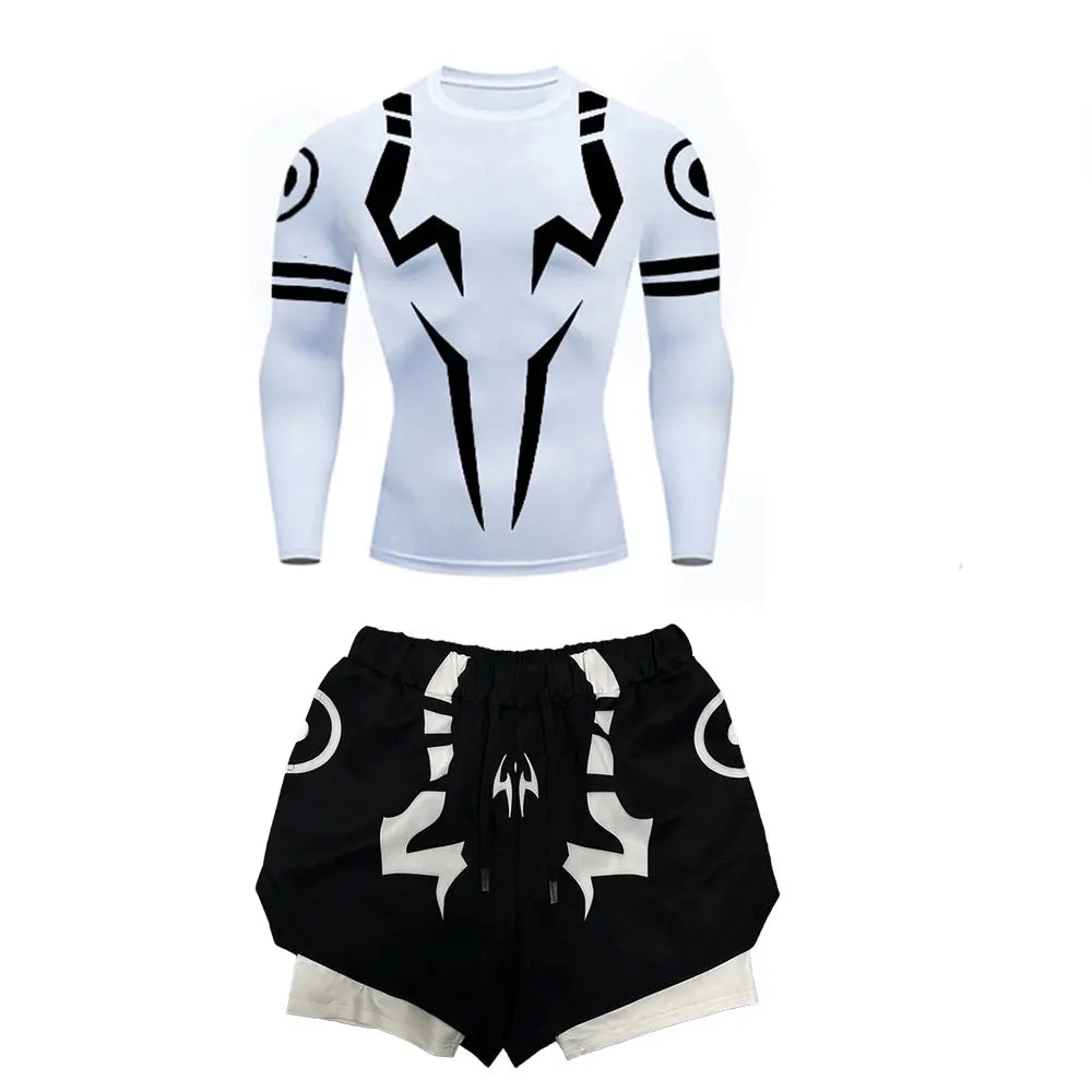 Men's "Jujutsu Kaisen" 3D Compression Set – Premium Gym Shirt & Training Shorts