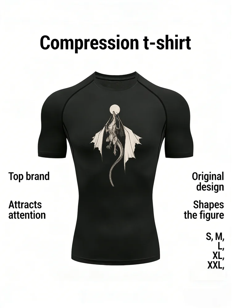 Men's "Midnight Dragon" Compression Shirt – Premium Short Sleeve Rash Guard for Gym & MMA