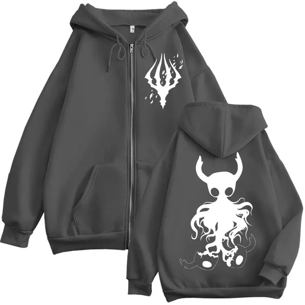 Official Hollow Knight "Knight & Hornet" Zipper Hoodie – Premium Fleece Gothic Sweatshirt