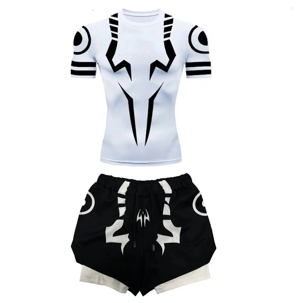 Men's "Jujutsu Kaisen" 3D Compression Set – Premium Gym Shirt & Training Shorts