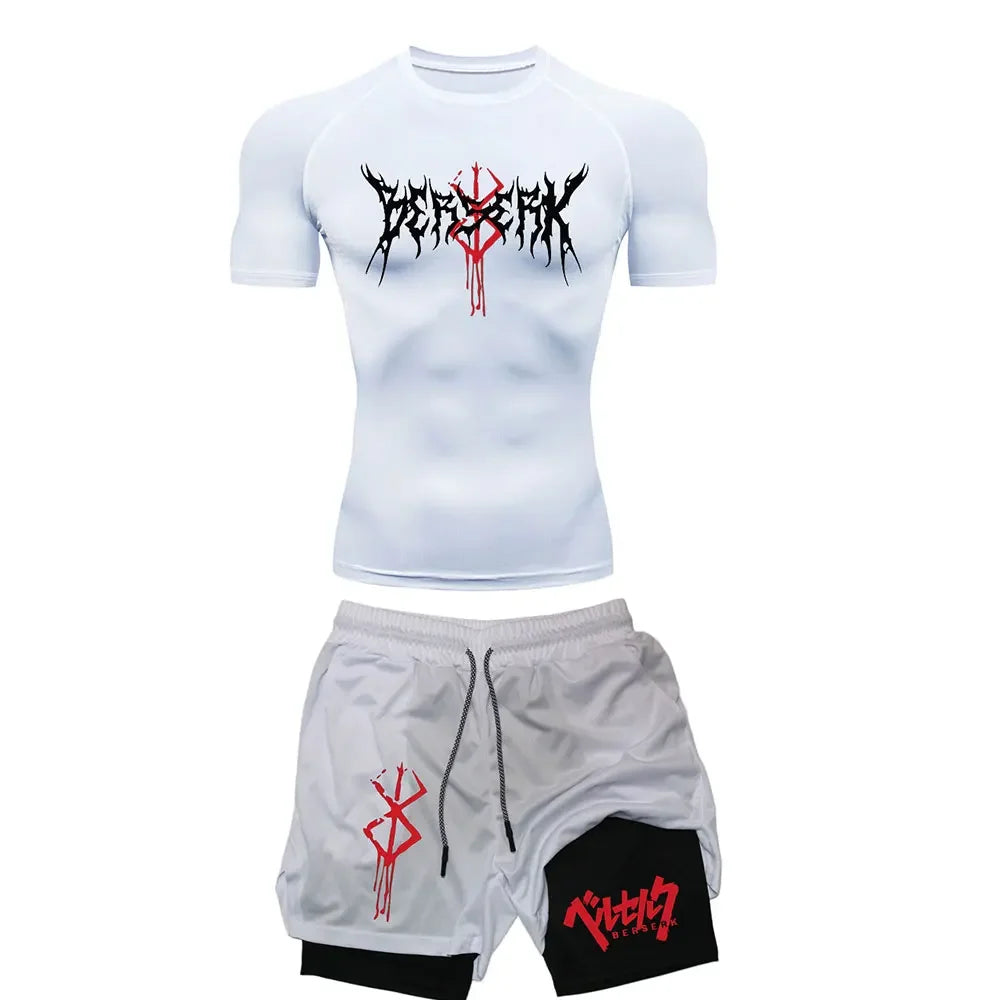 Men's "Berserk: Beast of Darkness" Compression Set – Premium Gym T-Shirt & Running Shorts