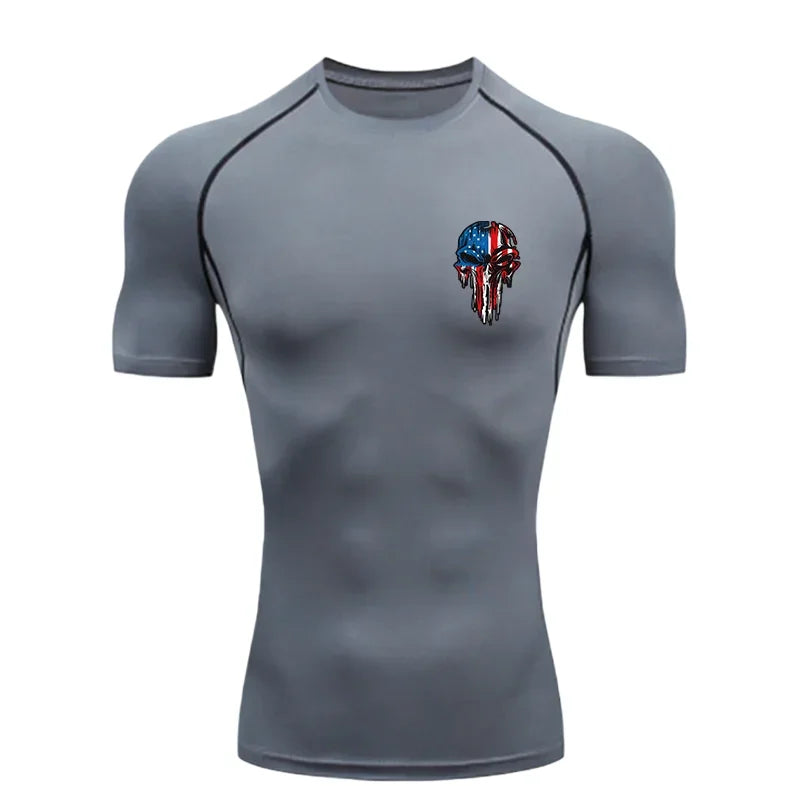 Men's "Patriot Skull" Compression Shirt – Premium 2026 Quick-Dry Tactical Gym Tee