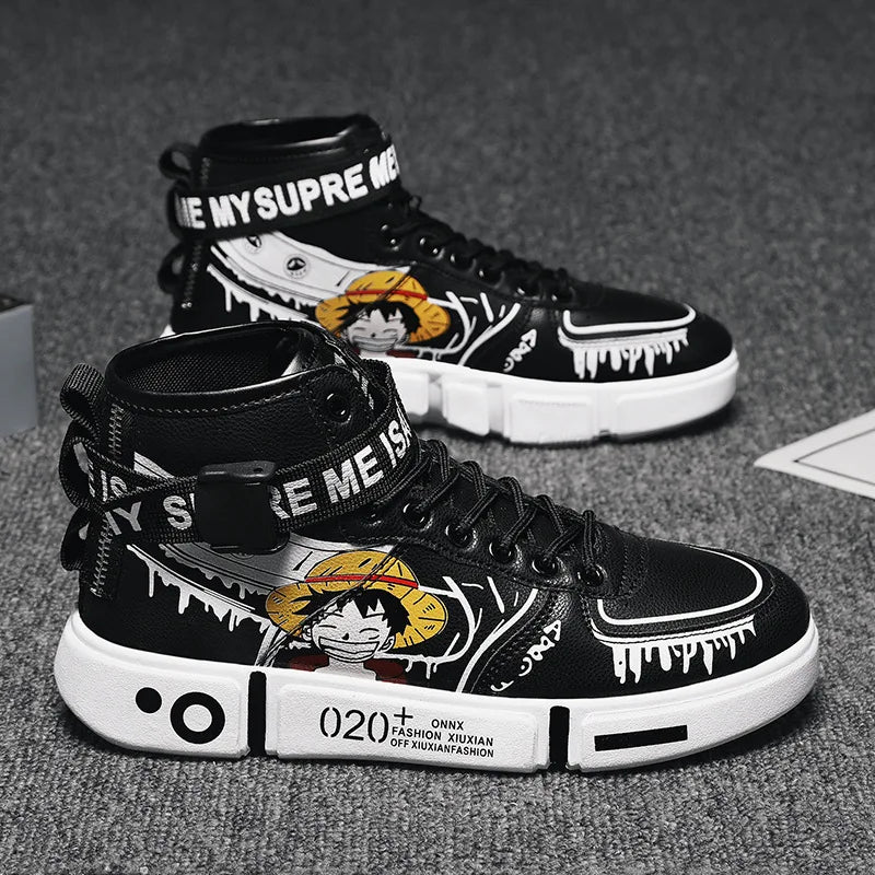 Official Bandai "One Piece: Luffy" High-Top Sneakers – Premium Anime Leisure Sports Shoes