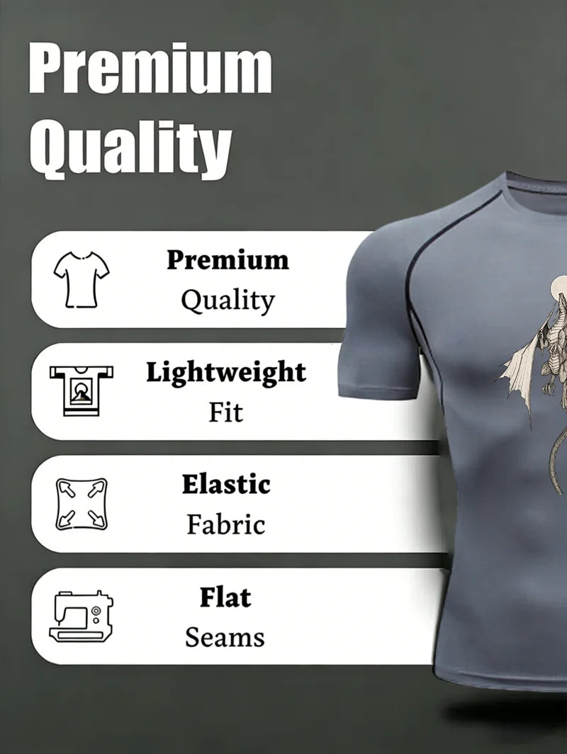 Men's "Midnight Dragon" Compression Shirt – Premium Short Sleeve Rash Guard for Gym & MMA