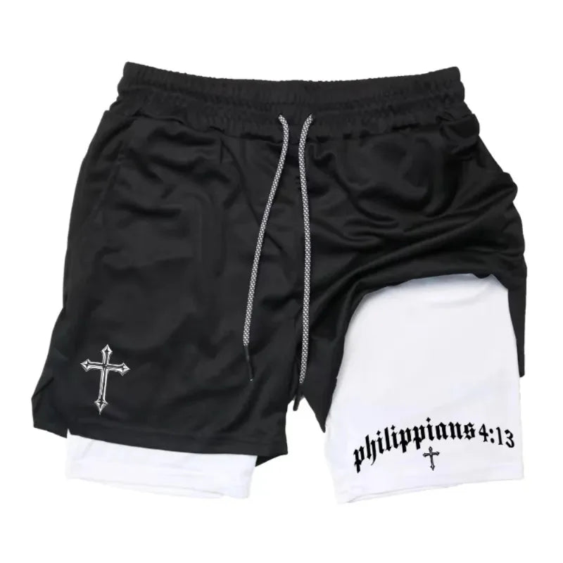 Men's "Faith Warrior" 2-in-1 Athletic Shorts – Christian Gym Shorts with Phone Pocket & Towel Loop