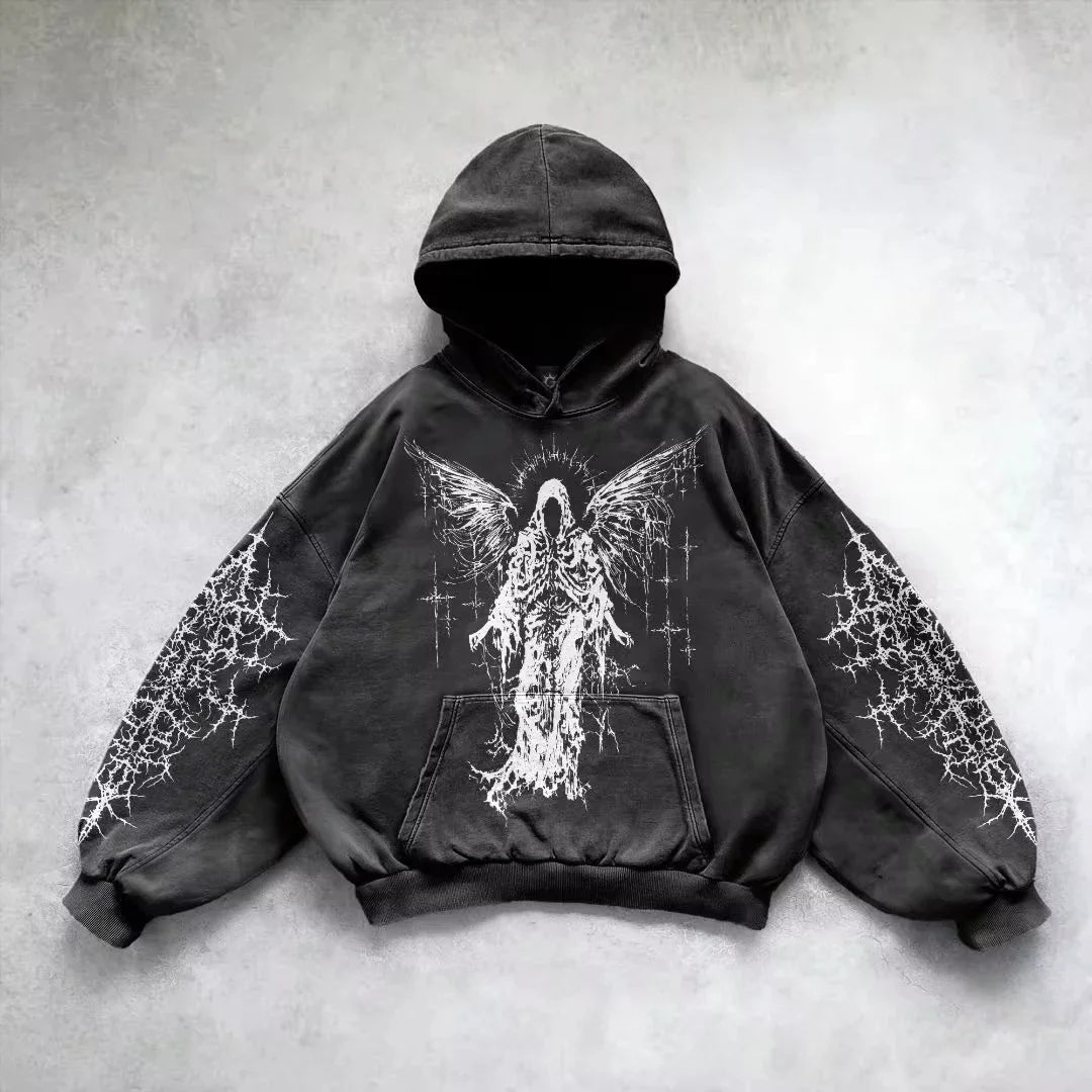 Retro Gothic "Evil Angel" Graphic Hoodie – Premium Y2K Punk Hip Hop Sweatshirt