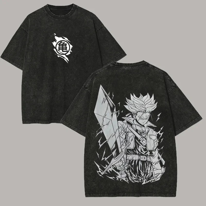 Official Bandai "Future Trunks" Acid Wash T-Shirt – Premium "Future Sword" Back Print Tee