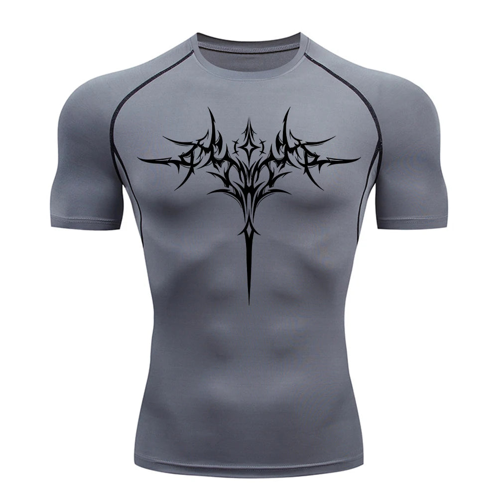 Men's "Retro Gothic" Compression Tee – Trendy Quick-Dry Fitness & Streetwear Top